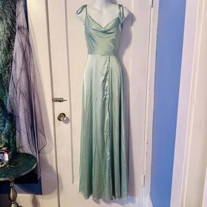 Moss Green satin Evening Gown